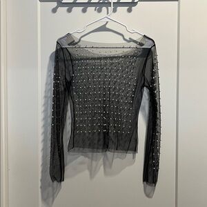 Sheer Black Long Sleeve Top with Studs - SIZE S